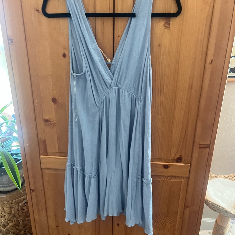 Chic Light Blue Sleeveless Mini Dress